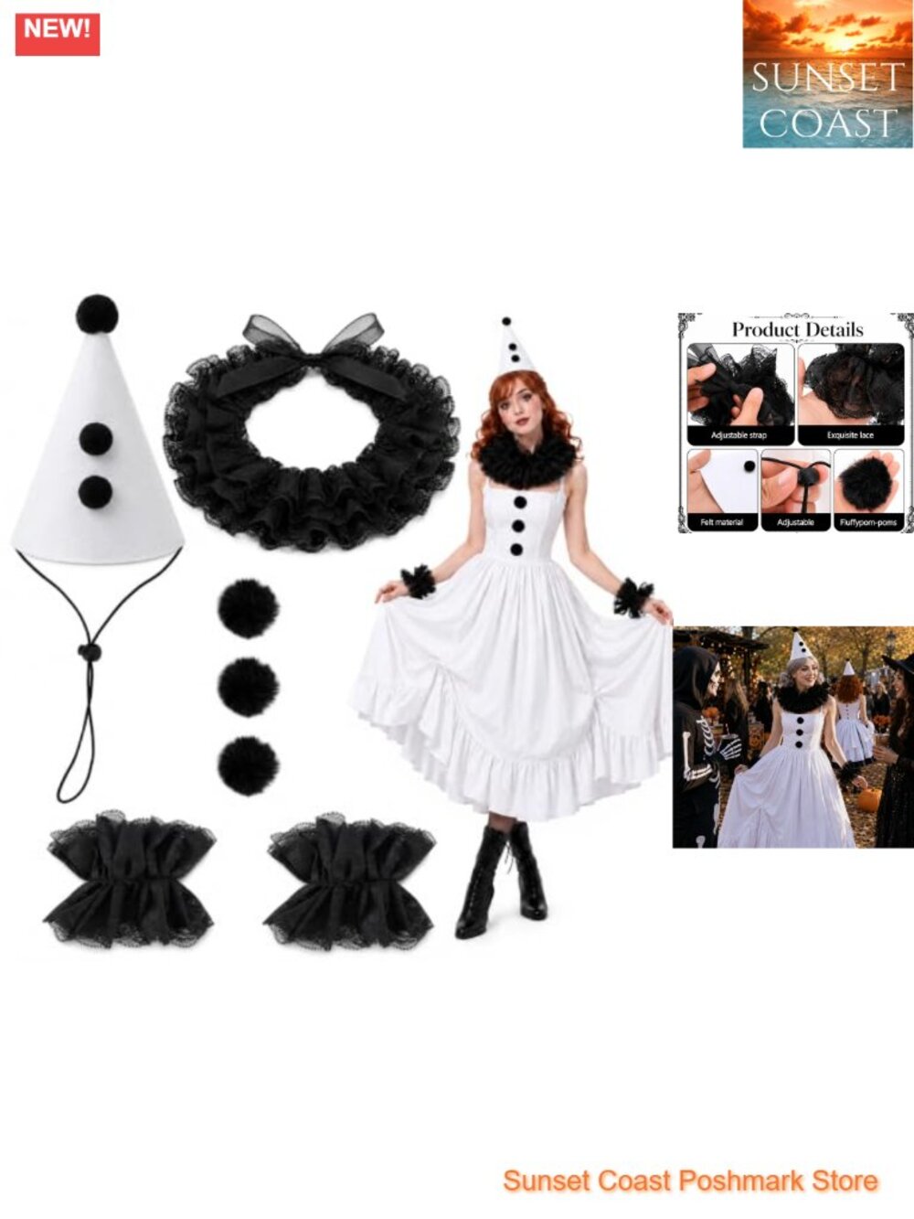 Lace Neck Ruffle Collar Wrist Cuff Set Clown Costume Accessories